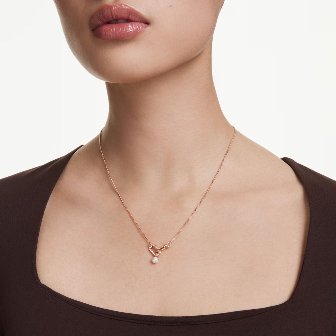 Swarovski Constella riipus, ruusukullanväri, kirkkaat kristallit ja valkoinen helmi, 5728589