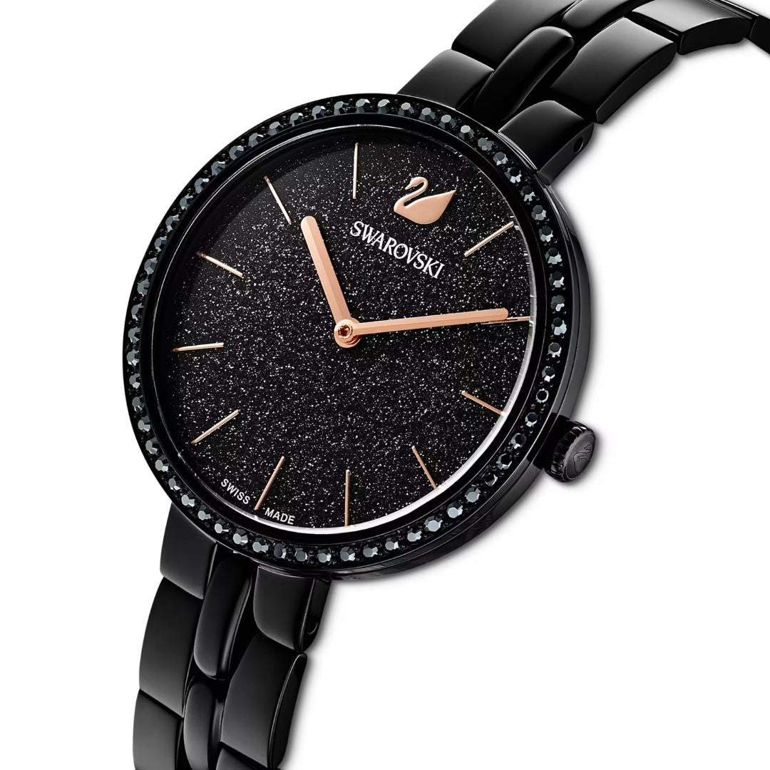 Swarovski Cosmopolitan rannekello, musta ja mustat kristallit, 5547646