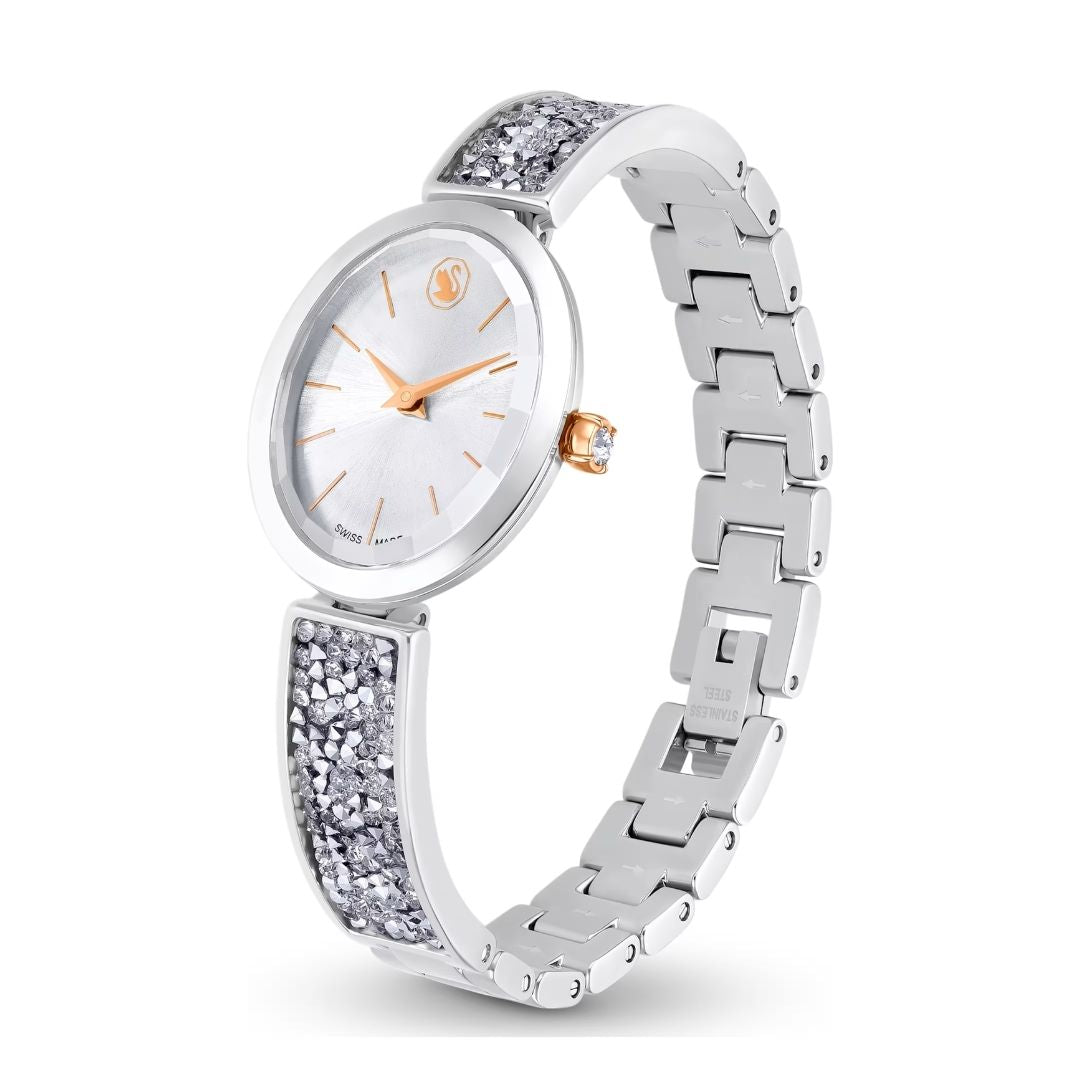 Swarovski Crystal Rock oval rannekello, hopeanväri ja kirkkaat kristallit, 5656878