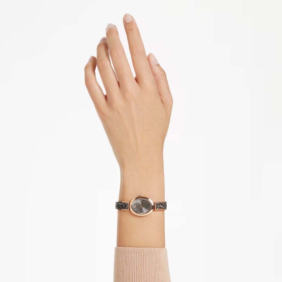 Swarovski Crystal Rock Oval Watch, Rose Gold-Tone and Grey Crystals, 5656857