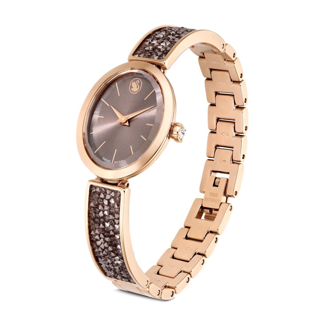 Swarovski Crystal Rock Oval Watch, Rose Gold-Tone and Grey Crystals, 5