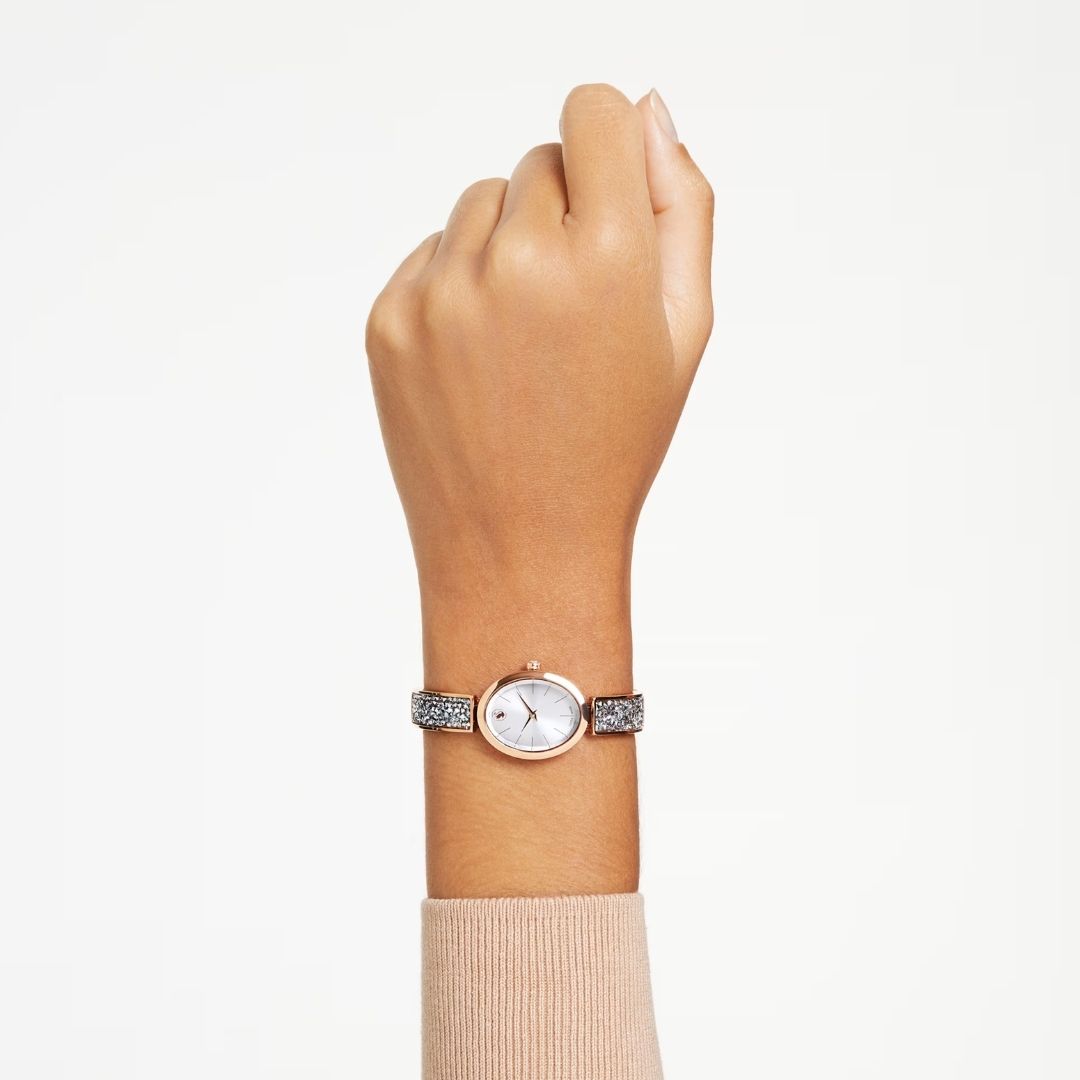 Swarovski Crystal Rock oval rannekello, ruusukullanväri ja kirkkaat kristallit, 5656851