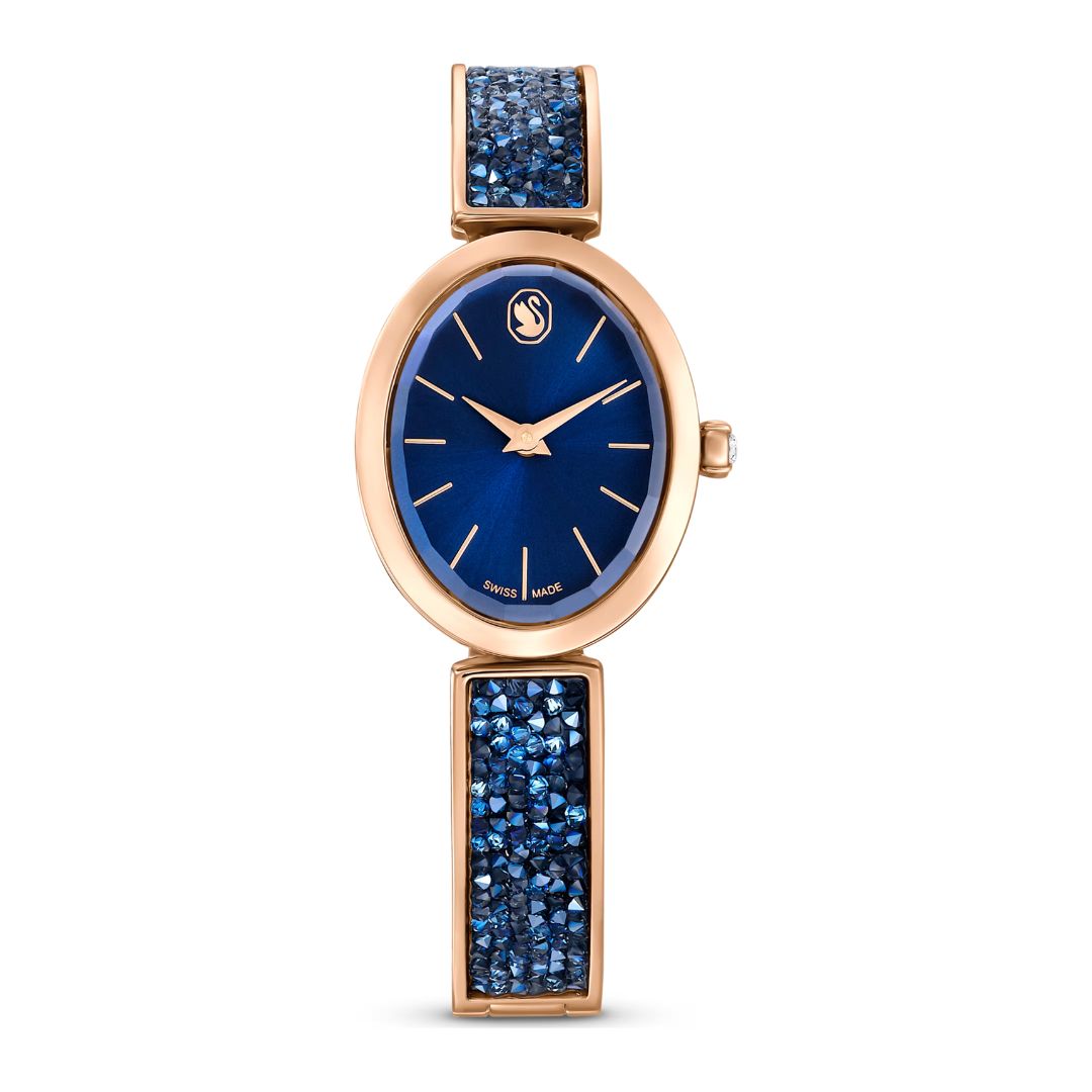Swarovski Crystal Rock Oval Watch, Rose Gold-Tone and Blue Crystals, 5