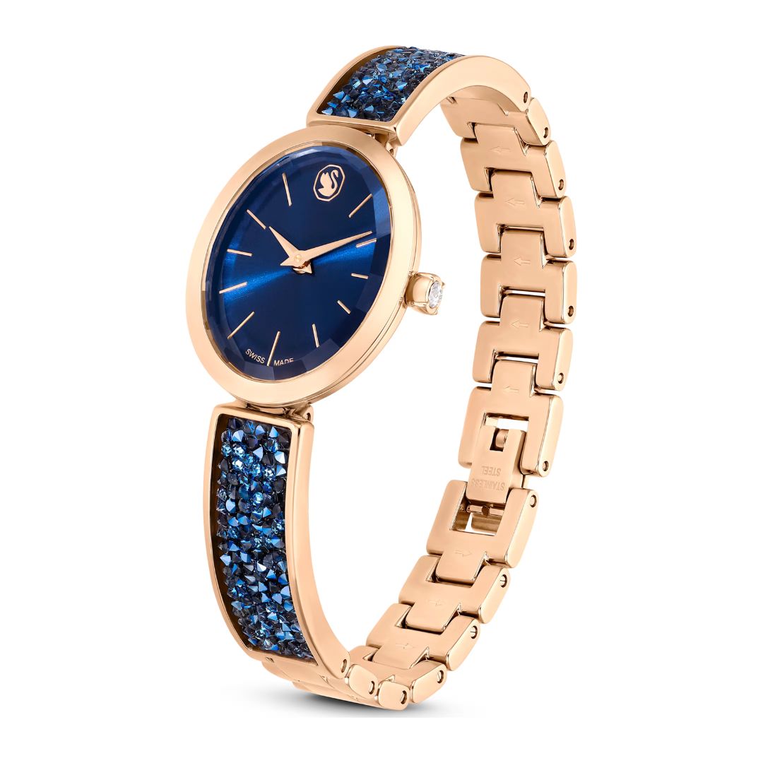 Swarovski Crystal Rock Oval Watch, Rose Gold-Tone and Blue Crystals, 5