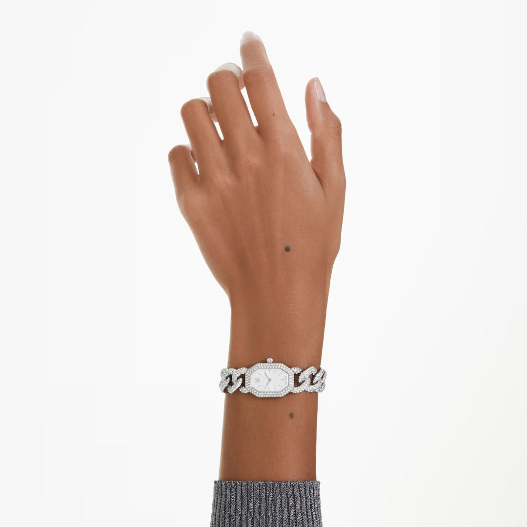 Swarovski Dextera chain rannekello, hopeanväri ja kirkkaat kristallit, 5668899