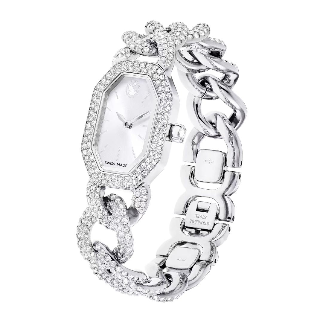 Swarovski Dextera chain rannekello, hopeanväri ja kirkkaat kristallit, 5668899