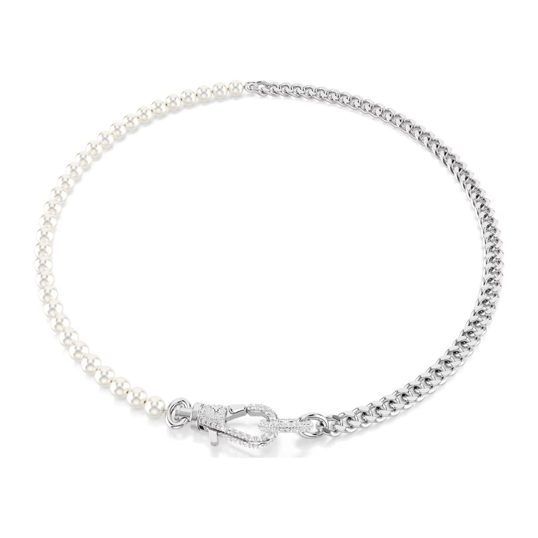 Swarovski Dextera Necklace, Rhodium with White Crystals and White Pear