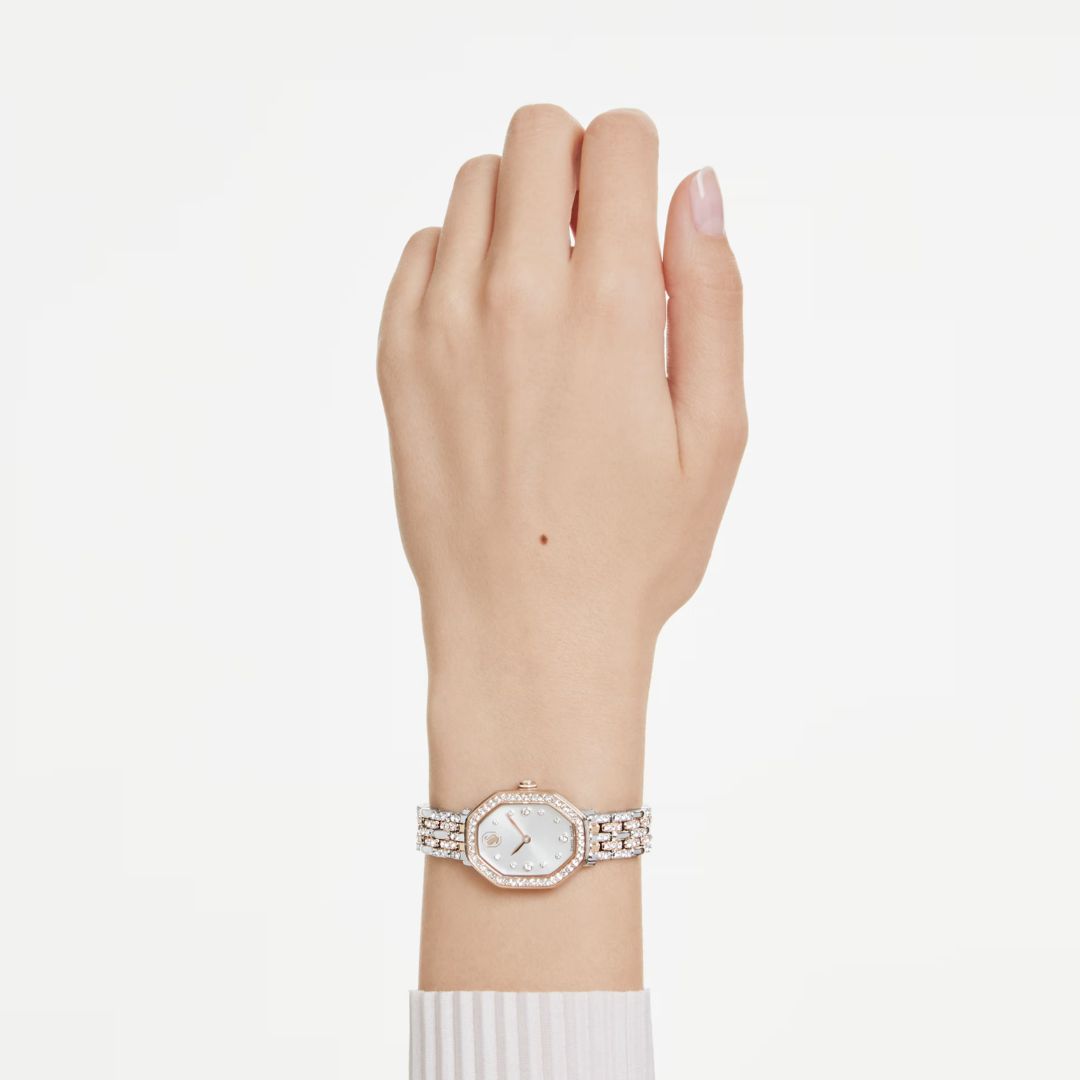 Swarovski Dextera octagon rannekello, hopeanväri, ruusukullanväri ja kirkkaat kristallit, 5715521