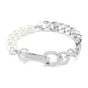 Swarovski Dextera rannekoru, vaalea metalli kirkkailla kristalleilla ja valkoisilla helmillä 5692743