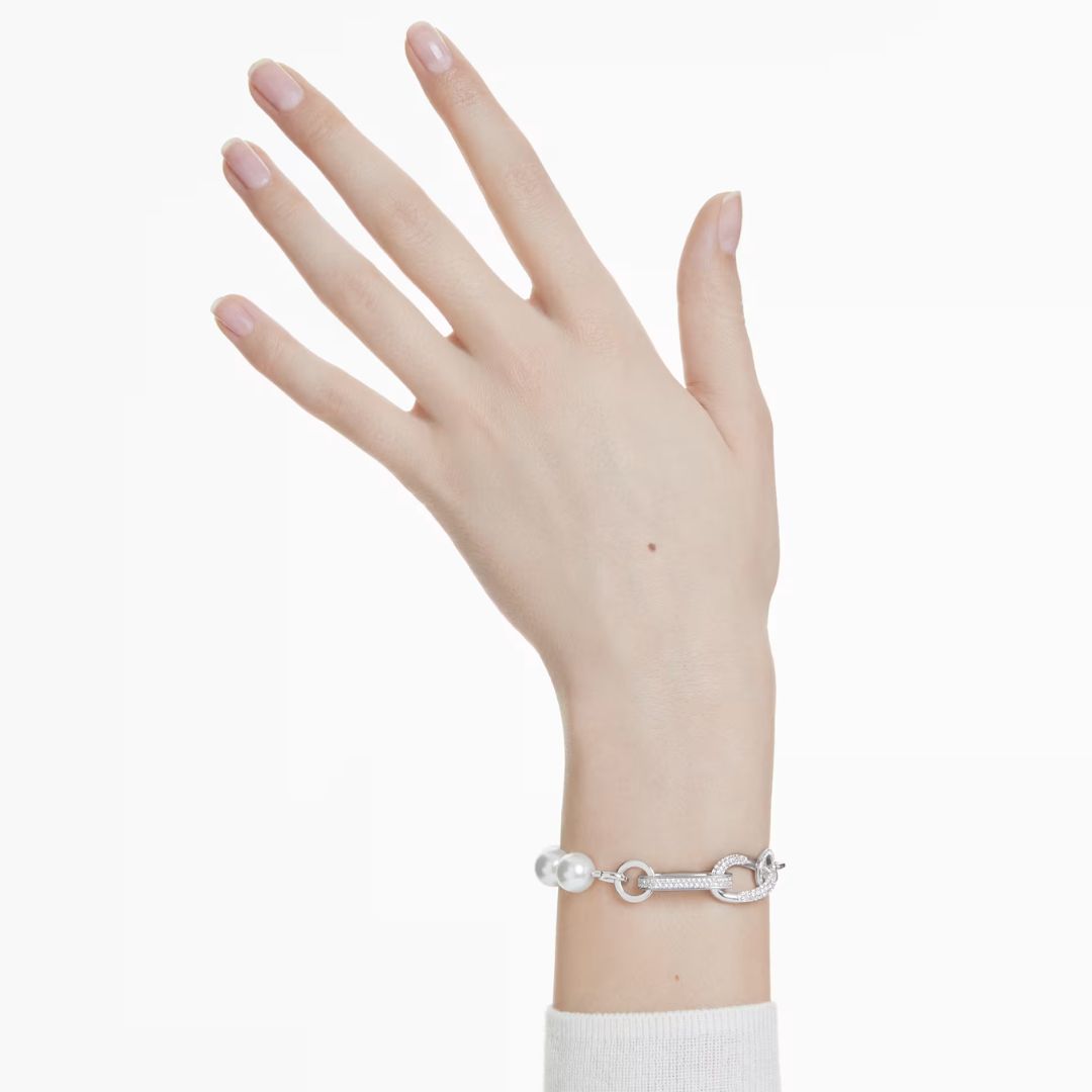 Swarovski Dextera Bracelet, Rhodium-Plated White Crystals and White Pe