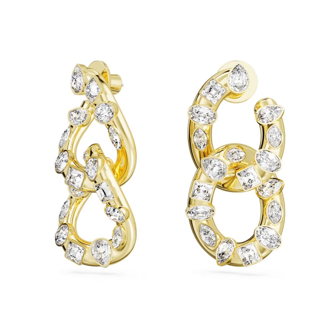 Swarovski Dextera Hoop Earrings, Yellow Gold-Tone and White Crystals 5