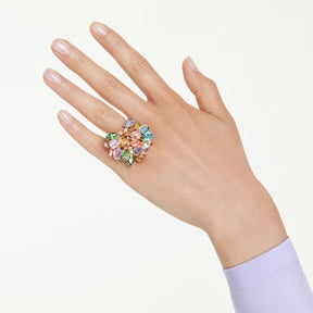 Swarovski Gema Cocktail sormus, keltakullattu ja eriväriset kristallit