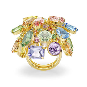 Swarovski Gema Cocktail sormus, keltakullattu ja eriväriset kristallit