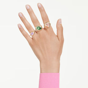 Swarovski Gema Motif sormus, kolmen setti, keltakullattu ja eriväriset kristallit