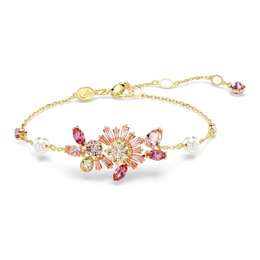 Swarovski Gema Bracelet, Yellow Gold-Tone and Pink Crystals, 5688488
