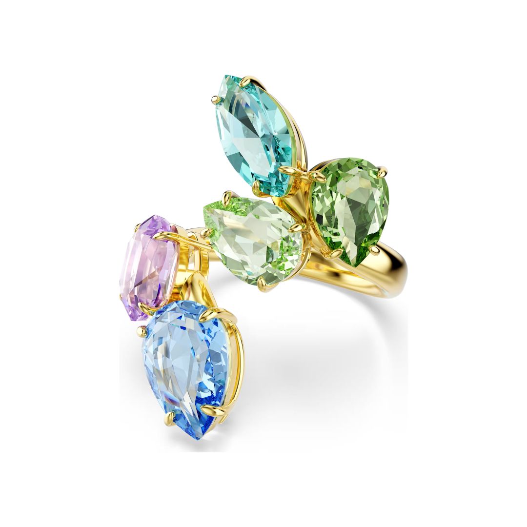 Swarovski Gema sormus, keltakullattu ja eriväriset kristallit