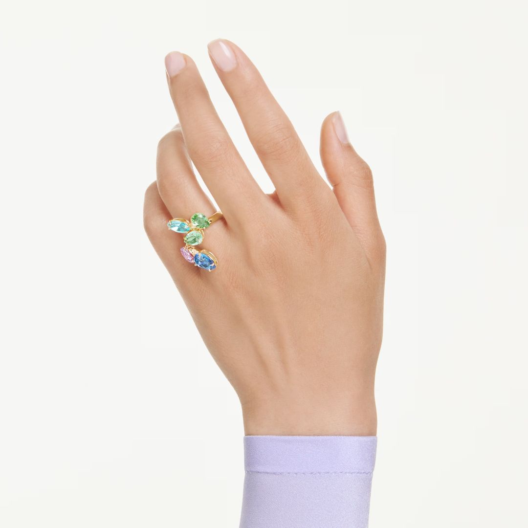 Swarovski Gema sormus, keltakullattu ja eriväriset kristallit