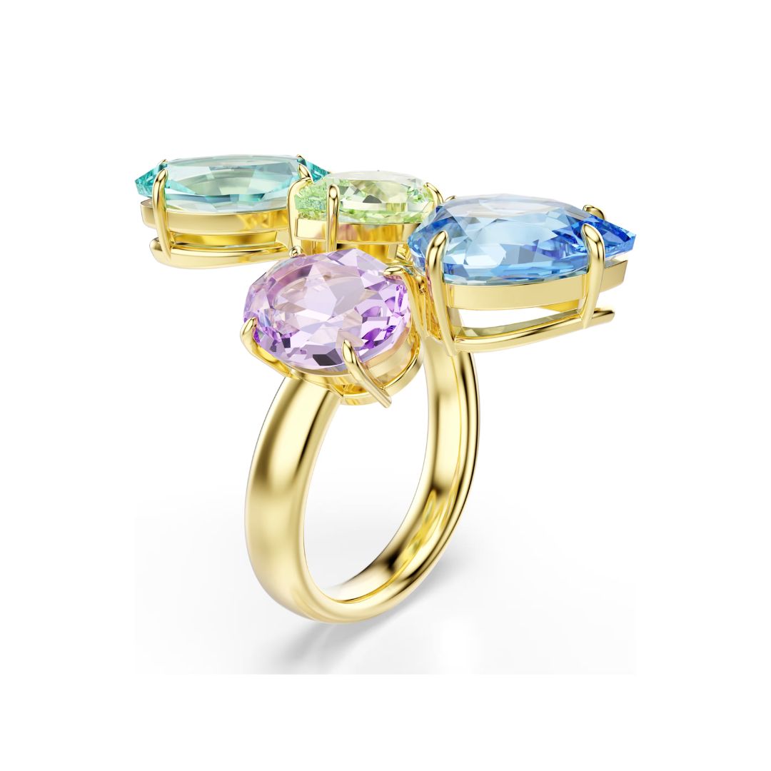 Swarovski Gema sormus, keltakullattu ja eriväriset kristallit