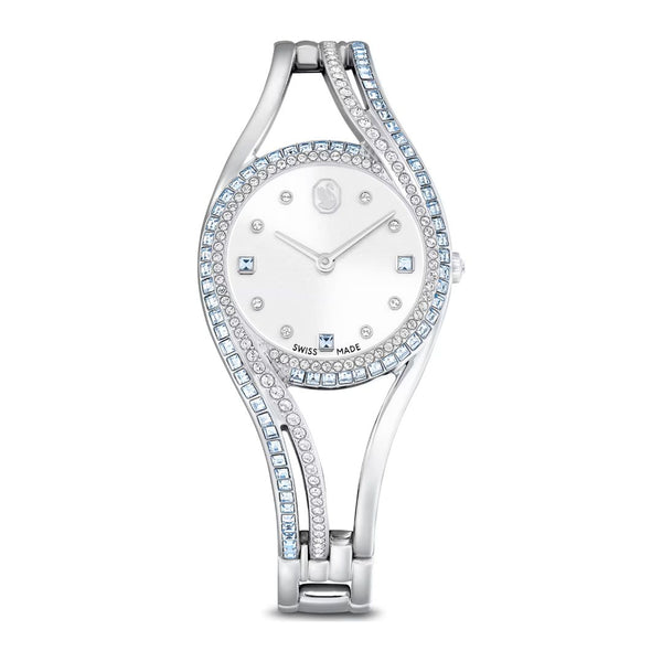 Swarovski Hyperbola Bangle Watch, Silver-Tone and Blue Crystals, 57154