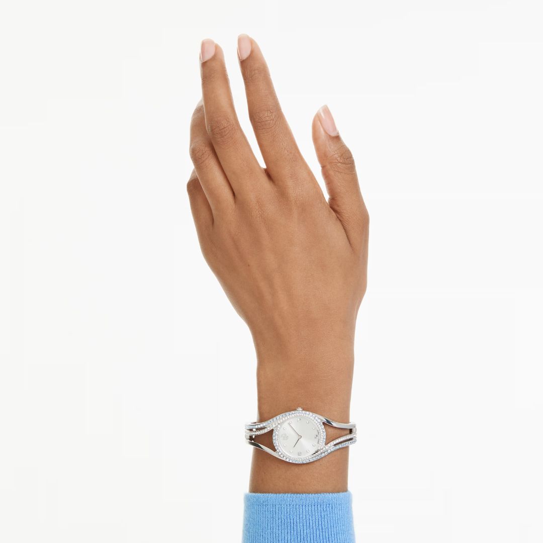 Swarovski Hyperbola Bangle Watch, Silver-Tone and Blue Crystals, 57154