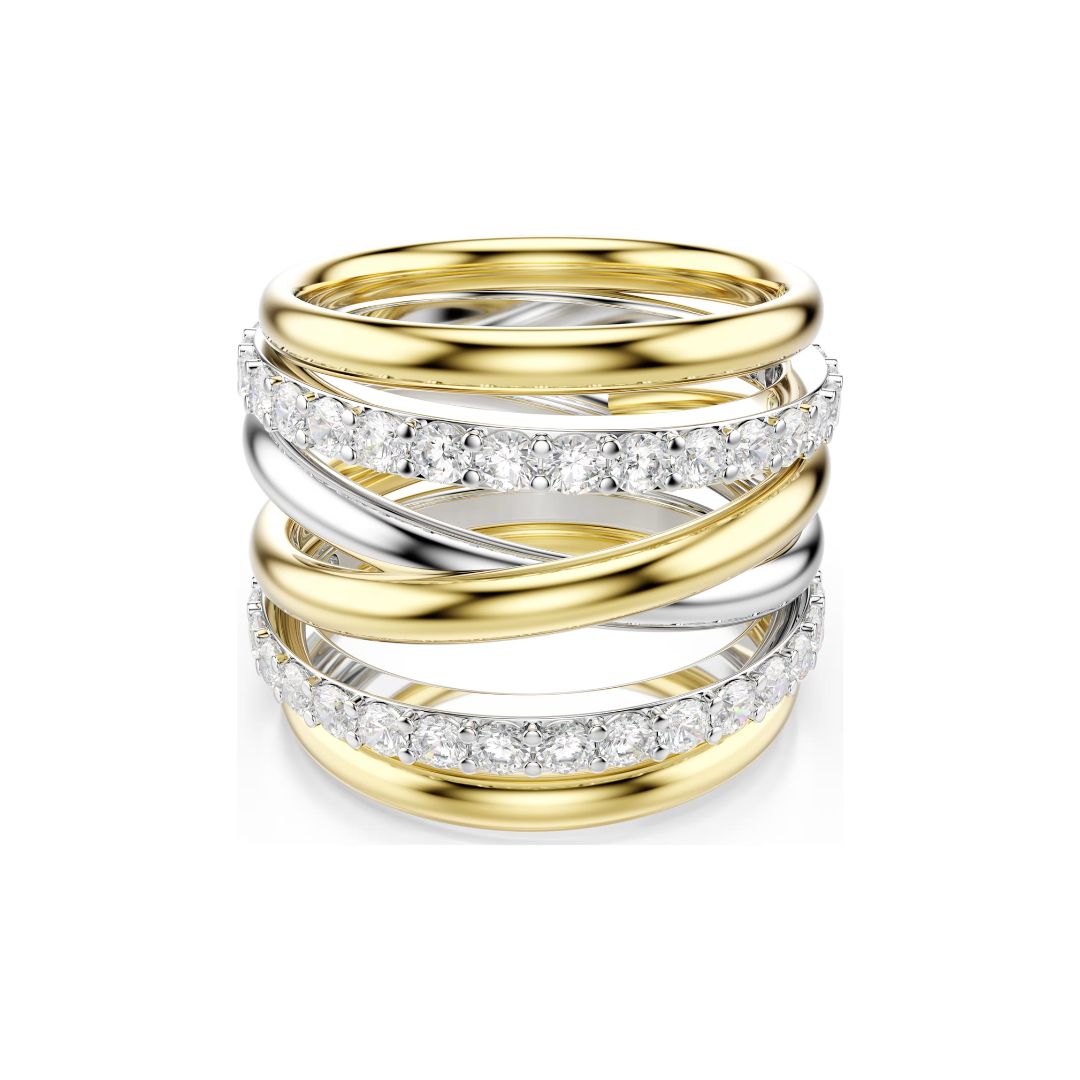 Swarovski Hyperbola sormus, 3 osaa, keltakullattu ja kirkkaat zirkoniat