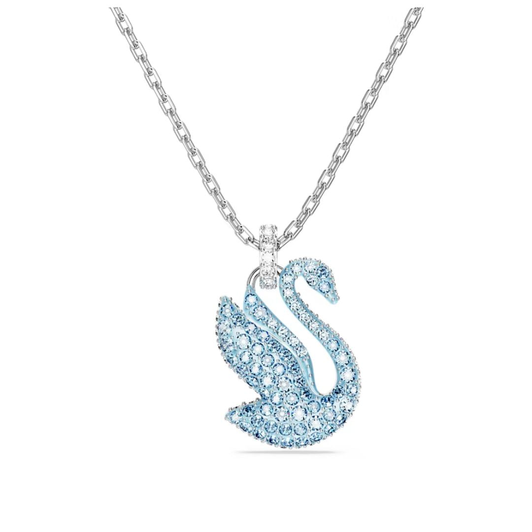 Swarovski Iconic Swan Pendant Rhodium Plated and Light Blue Crystals