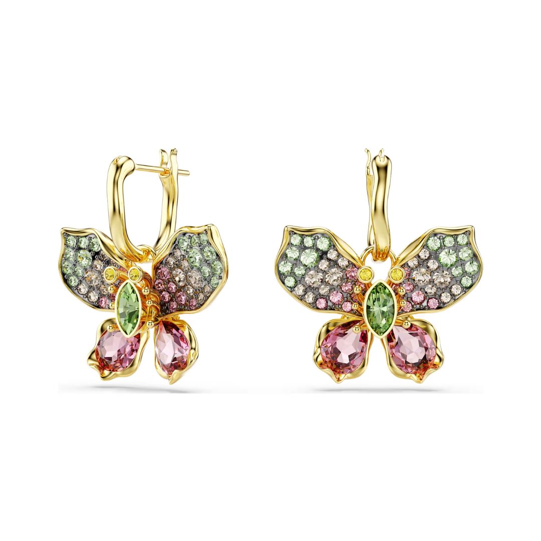 Swarovski Idyllia Butterfly Earrings, Yellow Gold and Multi-Colored Cr