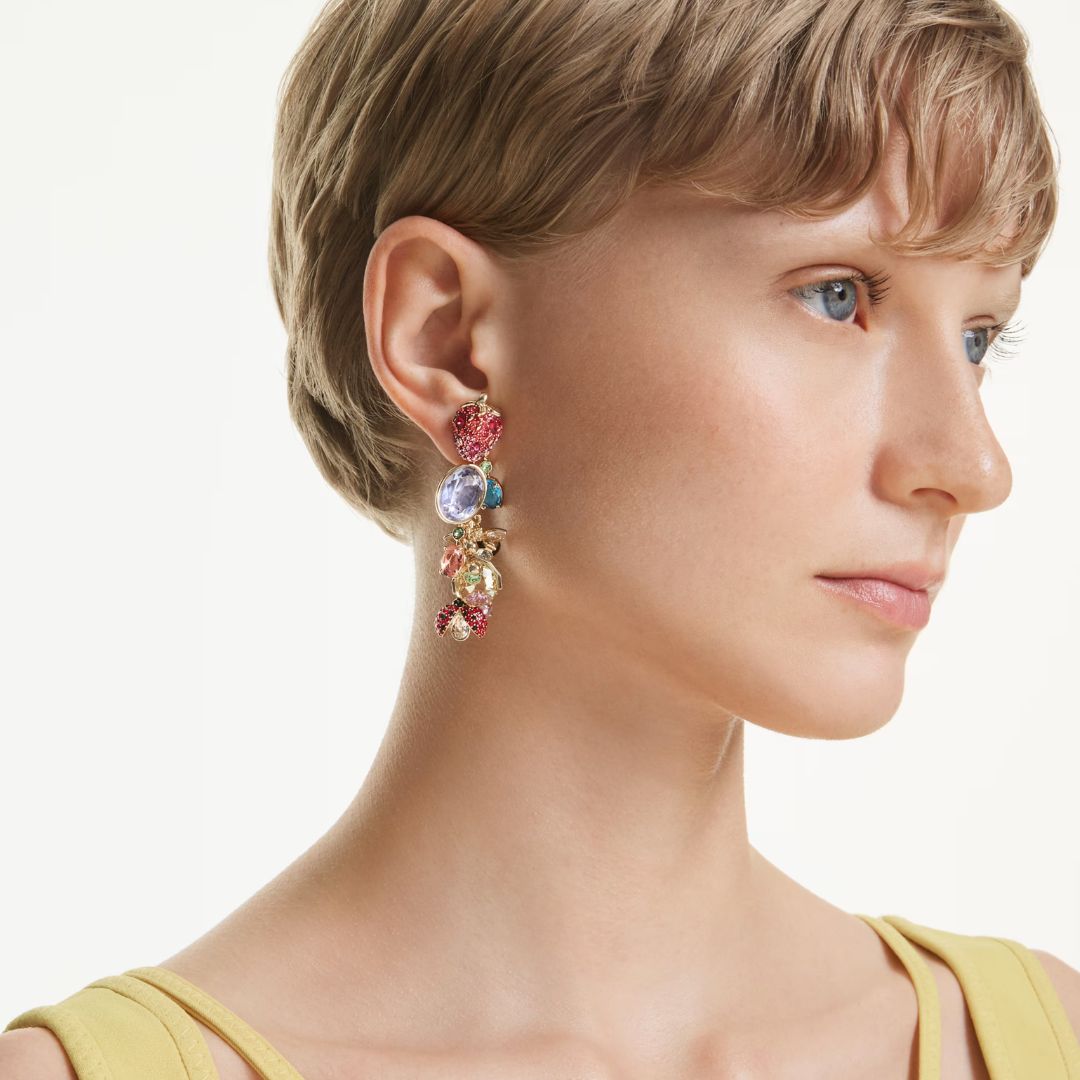 Swarovski Idyllia Clip Earrings, Gold Finish and Multi-Colored Crystal