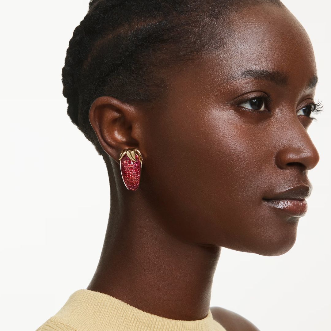 Swarovski Idyllia Clip Earrings, Gold Finish, Red Crystal, 5751416