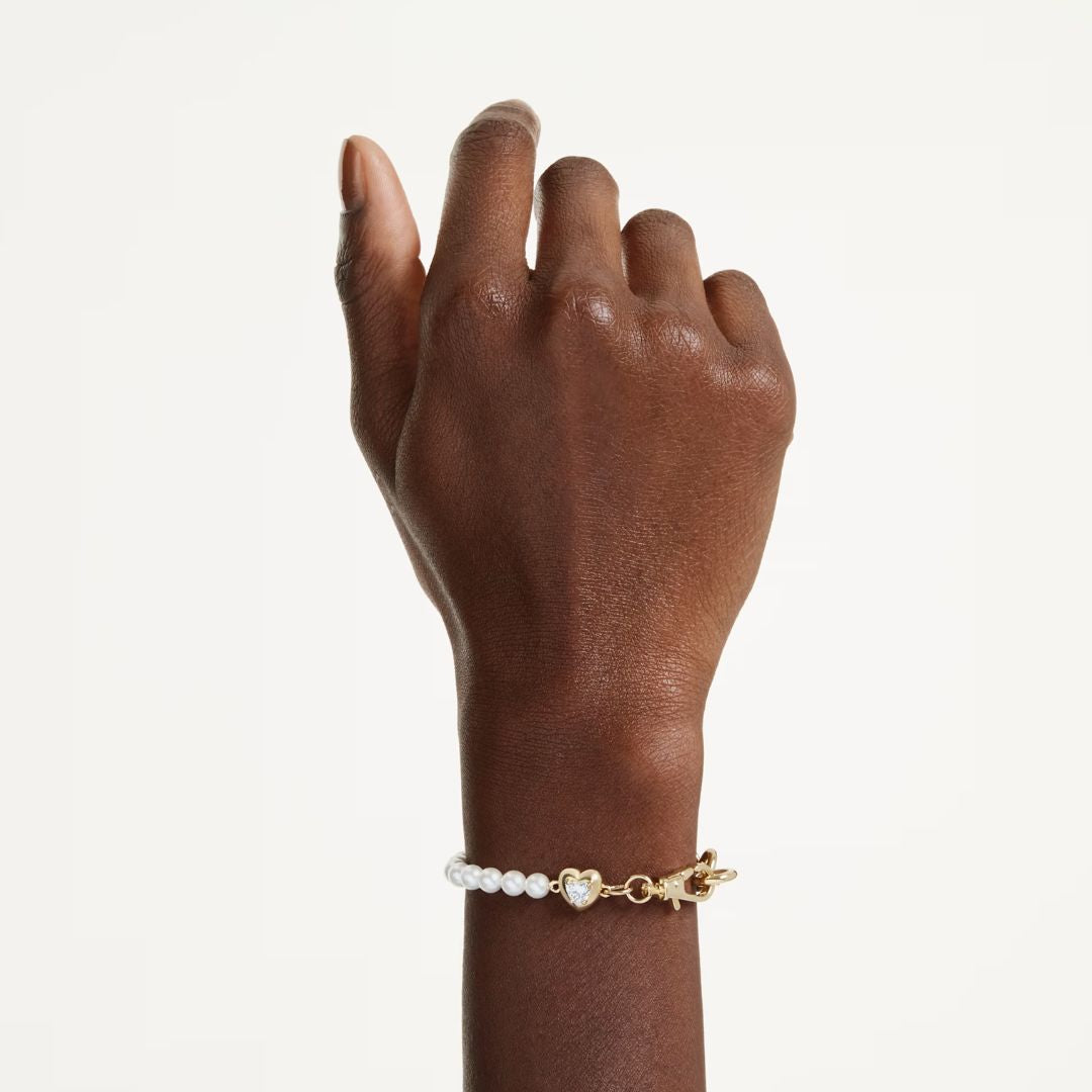 Swarovski Idyllia rannekoru, keltakullattu, valkoiset helmet ja kirkas zirkoni, 5737299