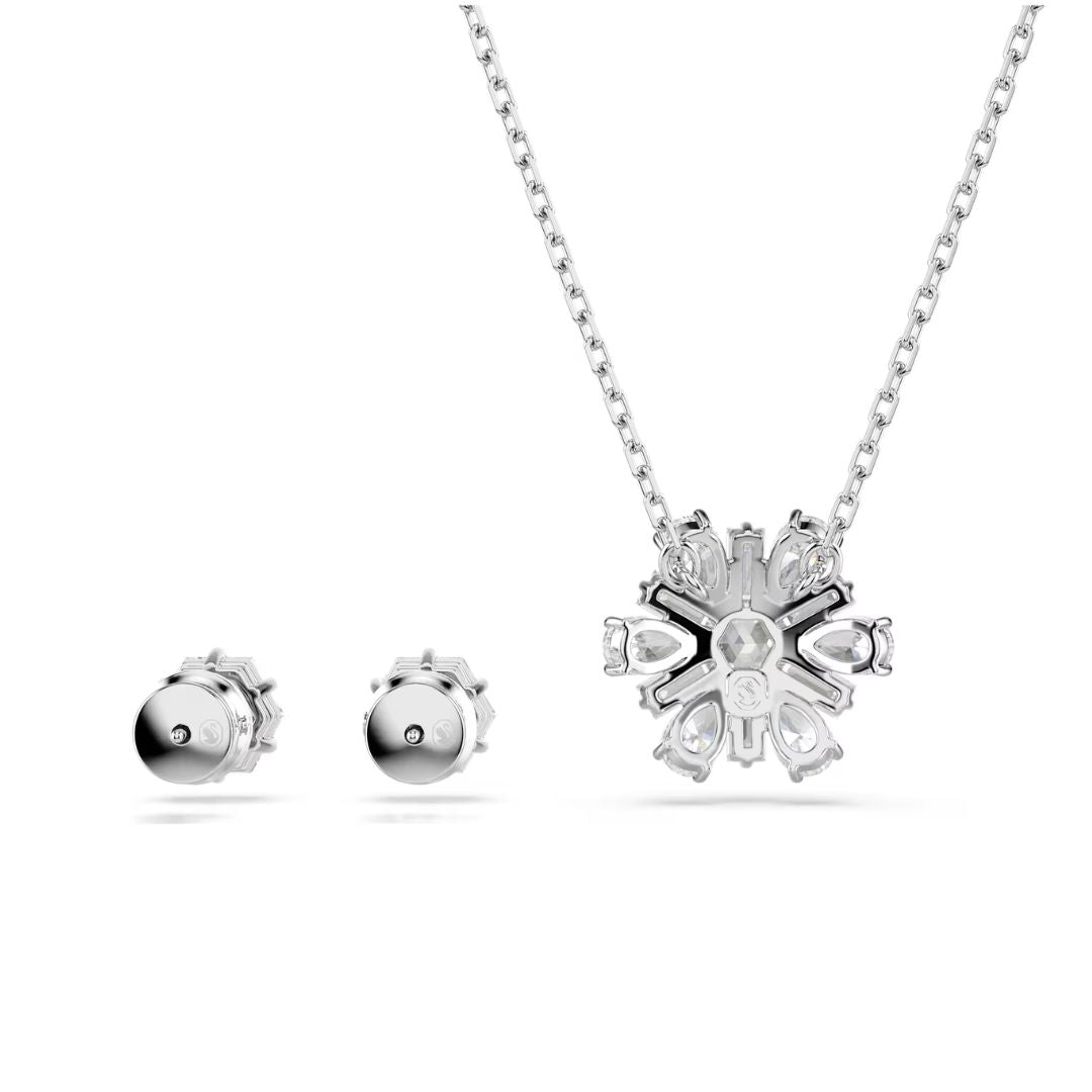 Swarovski Idyllia Pendant and Earrings, Rhodium Plated and White Cryst