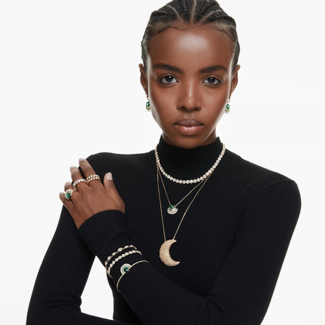 Swarovski Idyllia sormus, keltakullattu, vihreä kristalli ja zirkonit