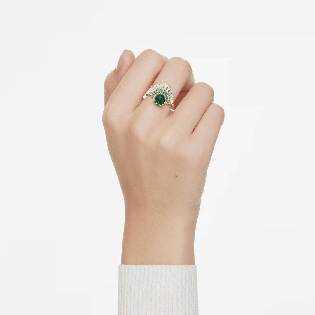 Swarovski Idyllia sormus, keltakullattu, vihreä kristalli ja zirkonit