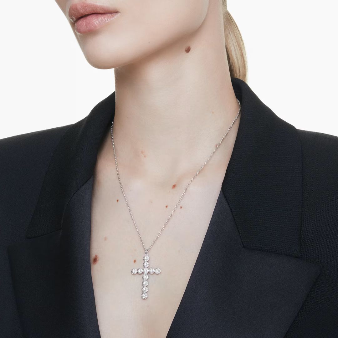 Swarovski Insigne Cross Pendant, Rhodium-Plated Metal and White Crysta