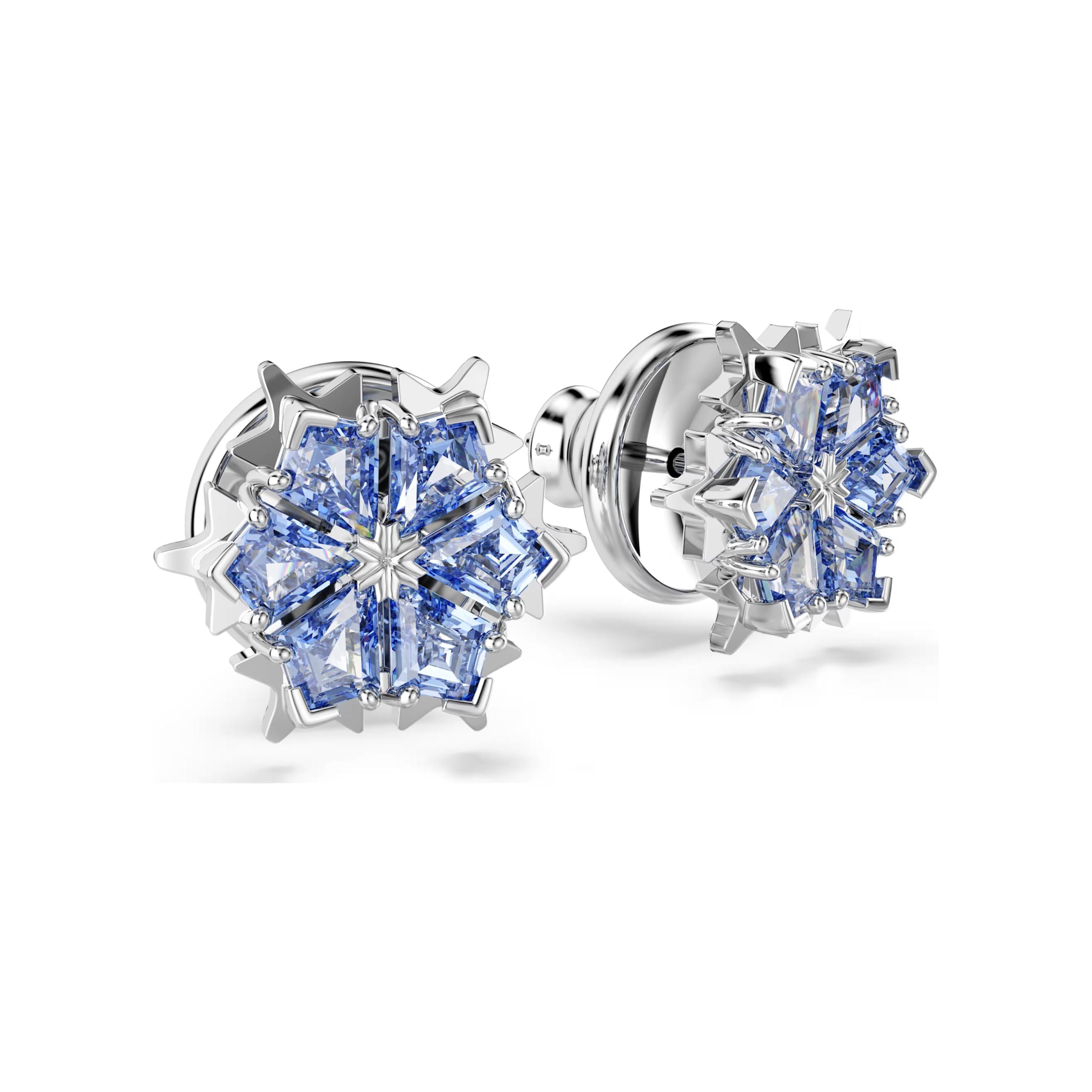 Swarovski Magic Snowflake Earrings, Rhodium Plated Metal and Blue Crys