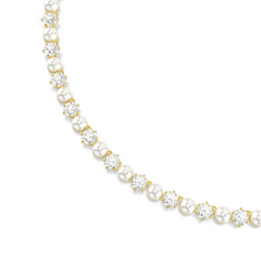 Swarovski Matrix Tennis kaulakoru, keltakullattu, kirkkaat zirkonit ja valkoiset helmet 5742039