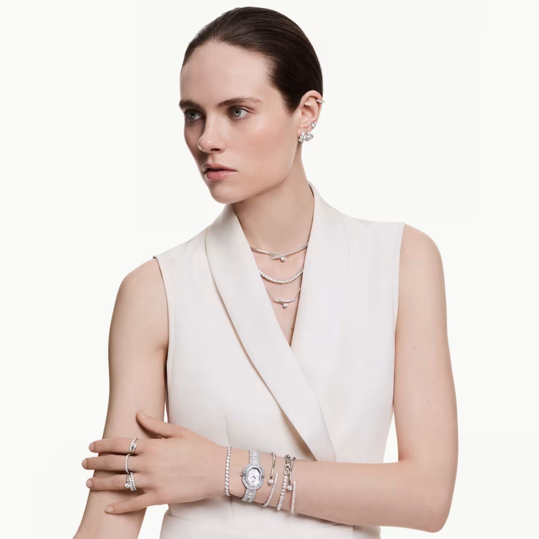 Swarovski Matrix kaulakoru, vaalea metalli ja kirkkaat zirkoniat, 5753568