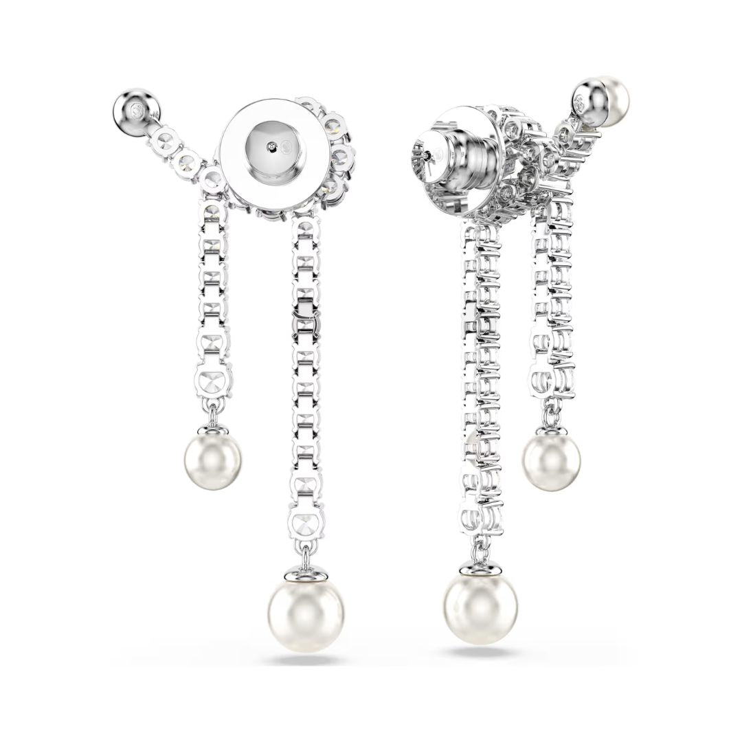 Swarovski Matrix Earrings, Rhodium-Plated with White Crystals and Whit