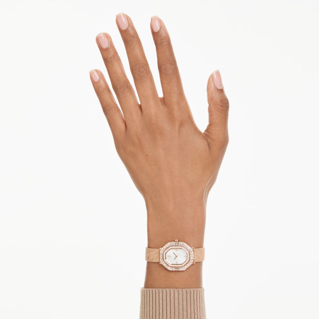 Swarovski Matrix octagon rannekello, ruusukullanvärinen ja kirkkaat kristallit, 5732497