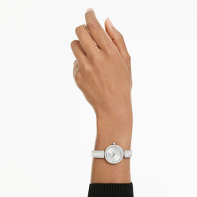 Swarovski Matrix pearl bangle rannekello, hopeanväri, valkoiset helmet ja kirkkaat kristallit, 5743680