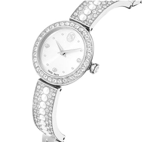 Swarovski Matrix pearl bangle rannekello, hopeanväri, valkoiset helmet ja kirkkaat kristallit, 5743680