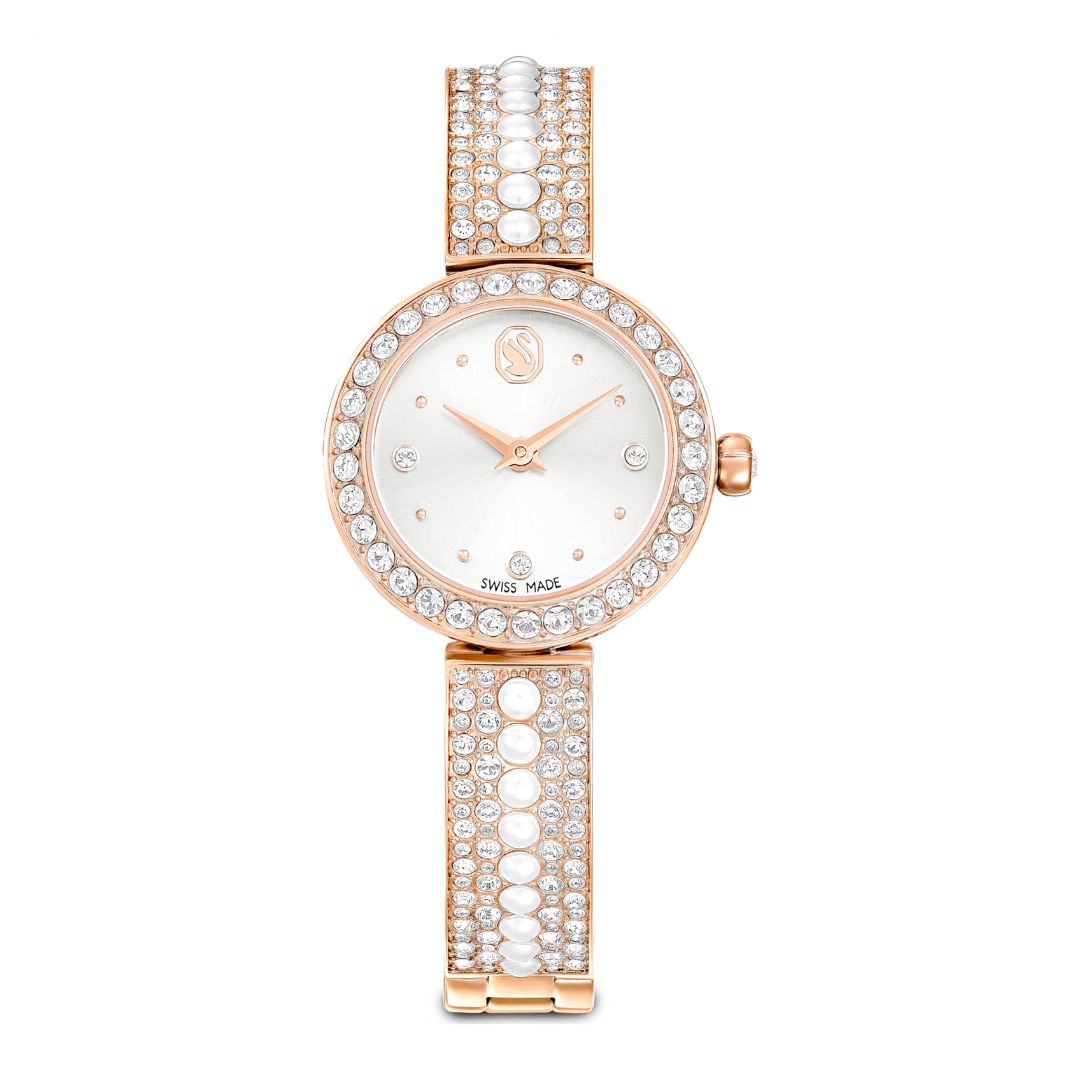 Swarovski 腕時計 Swarovski Matrix Pearl Bangle Watch, Rose Gold-Tone, White Pearls and