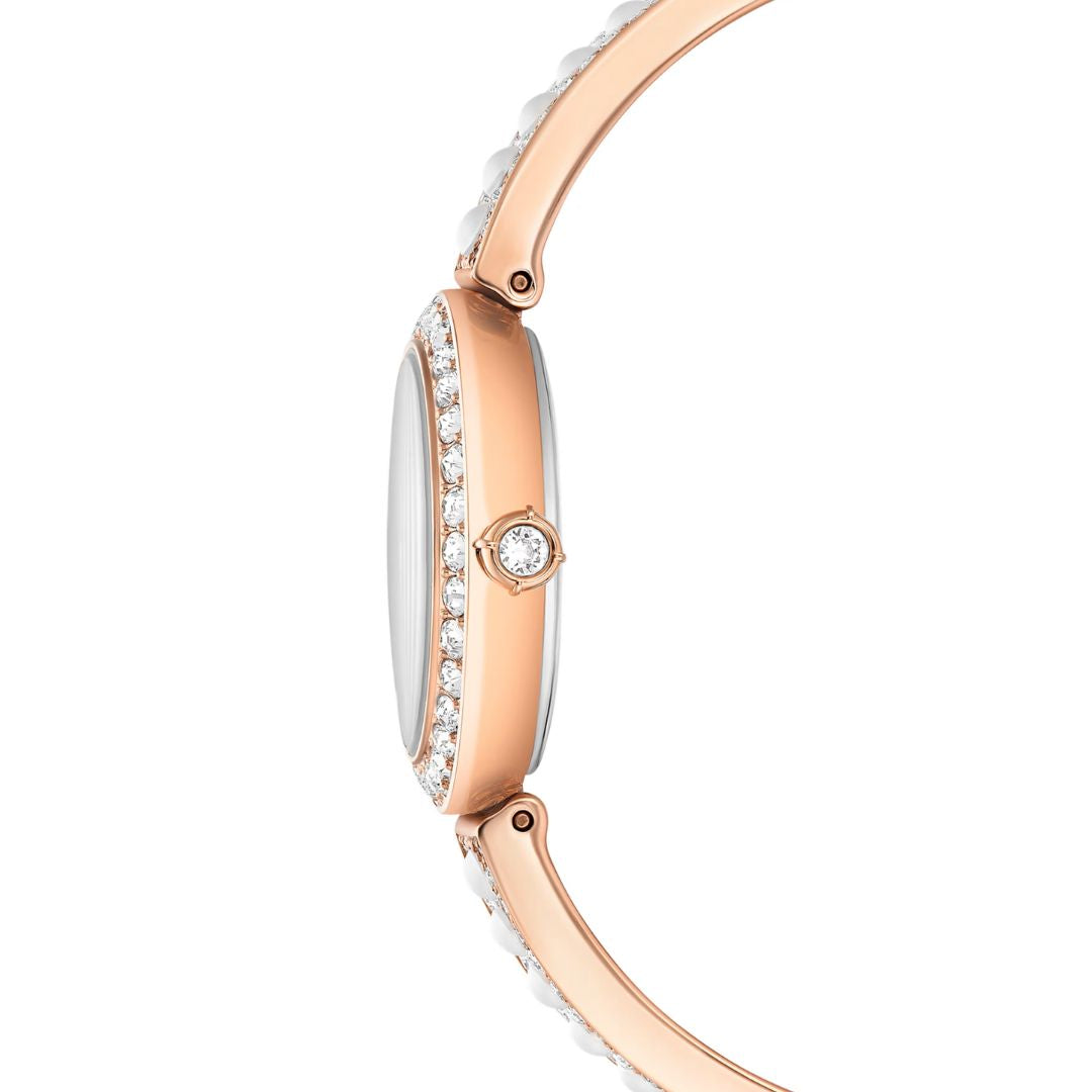 Swarovski Matrix pearl bangle rannekello, ruusukullanväri, valkoiset helmet ja kirkkaat kristallit, 5705406