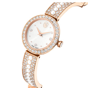 Swarovski Matrix pearl bangle rannekello, ruusukullanväri, valkoiset helmet ja kirkkaat kristallit, 5705406