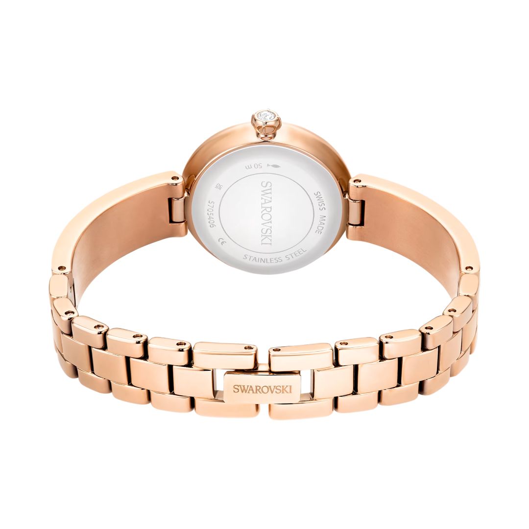 Swarovski Matrix pearl bangle rannekello, ruusukullanväri, valkoiset helmet ja kirkkaat kristallit, 5705406