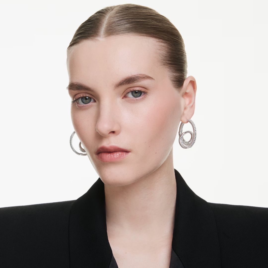 Swarovski Matrix Hoop Earrings, White Zircons, 5727113