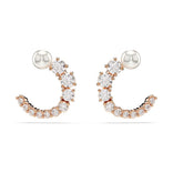 Swarovski Matrix Hoop Earrings, Rose Gold Color with  White Crystals and White Pearl 5692264