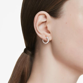 Swarovski Matrix Hoop Earrings, Rose Gold Color with  White Crystals and White Pearl 5692264