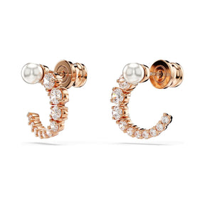 Swarovski Matrix Hoop Earrings, Rose Gold Color with White Crystals an