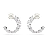Swarovski Matrix rengaskorvakorut, vaalea metalli kirkkailla kristalleilla ja valkoisella helmellä 5692260